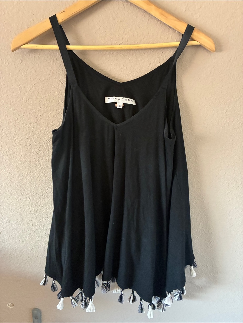 Trina Turk Black Tassel-Hem Spaghetti Strap Camisole